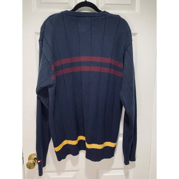 Vntage 90s Tommy Hilfiger Men's Size XL Crew Neck Y2K Sweater Blue Red Striped - Picture 4 of 4